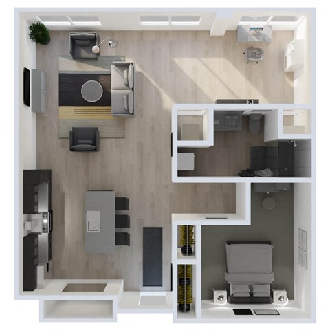 Floor plan for 1 bed, 1 bath, 913 sqft